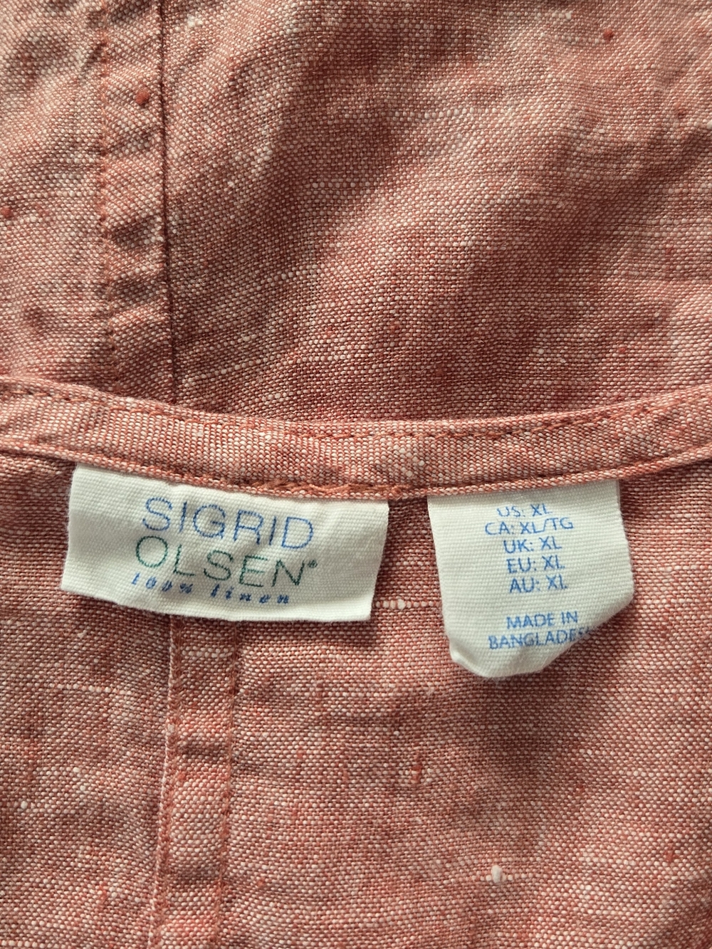 Sigrid Olsen Coral-Pink Linen Button-Front Blouse - Picture 4 of 6
